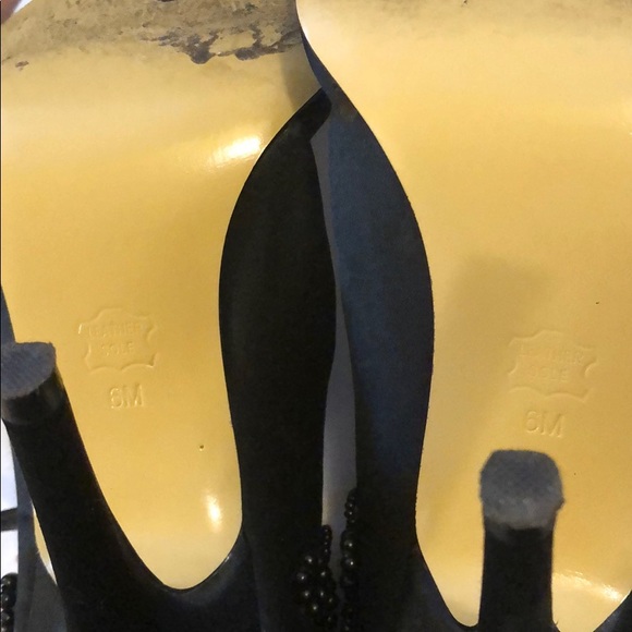 Black Satin with Beading Detail Heels - Picture 7 of 8